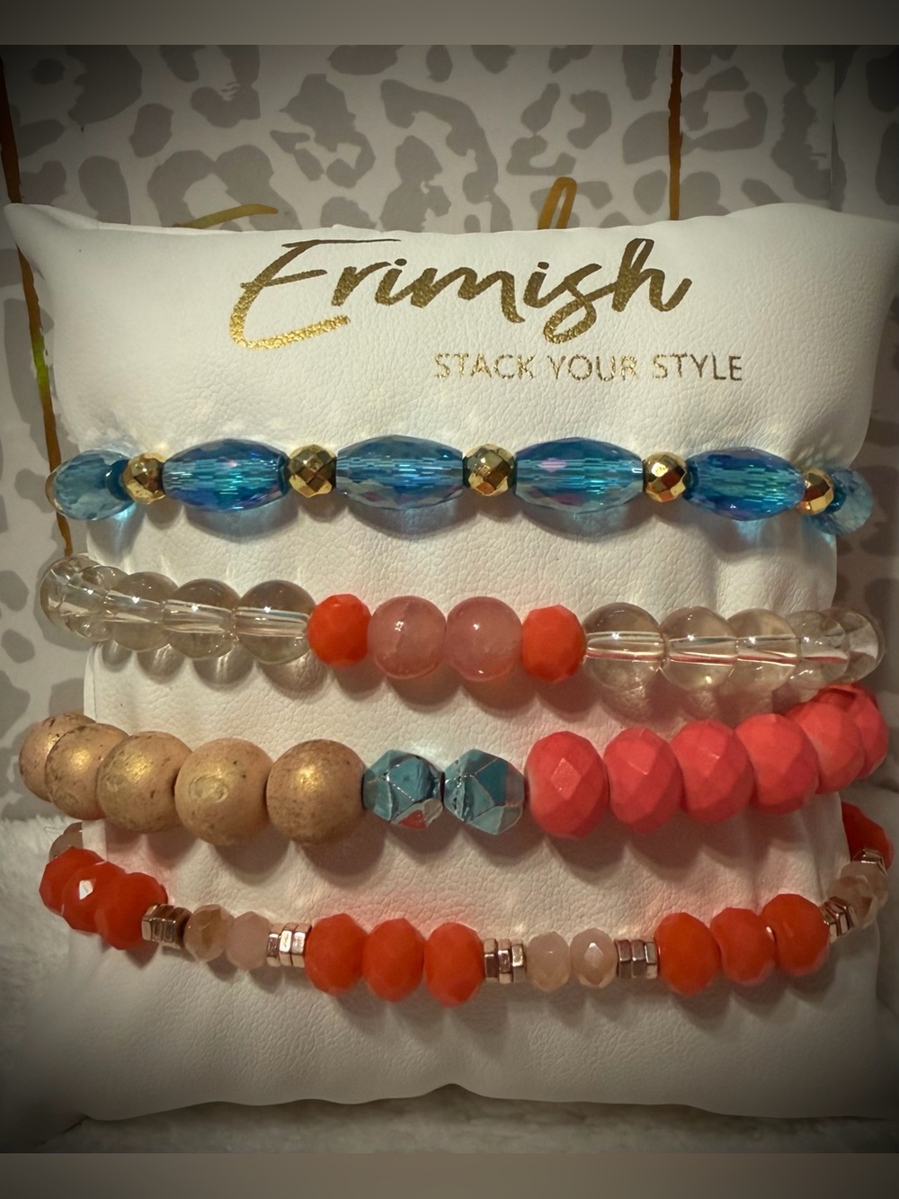 New ERIMISH Bracelets - 4 pc Stack - Coral & Teal